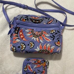 Vera Bradley Purple Floral Crossbody Bag and Zippered ID Card Purse